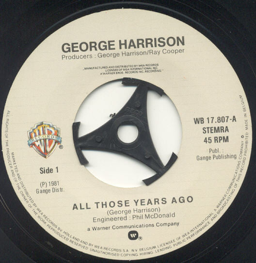 George Harrison - All Those Years Ago (7") - Discogs image 3
