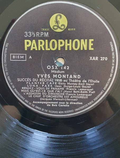 Yves Montand - Succès Du Récital 1958 (LP) - Discogs image 4
