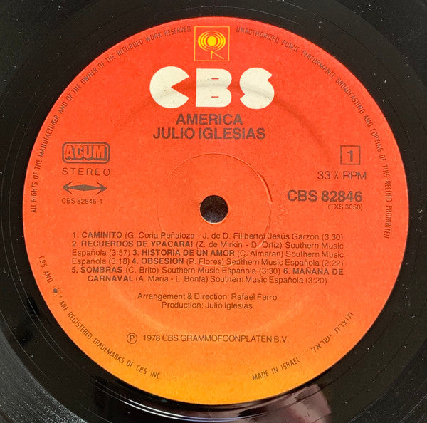 Julio Iglesias - America (LP) - Discogs image 4