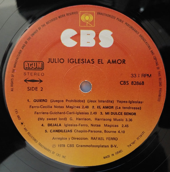 Julio Iglesias - El Amor (LP) - Discogs image 4
