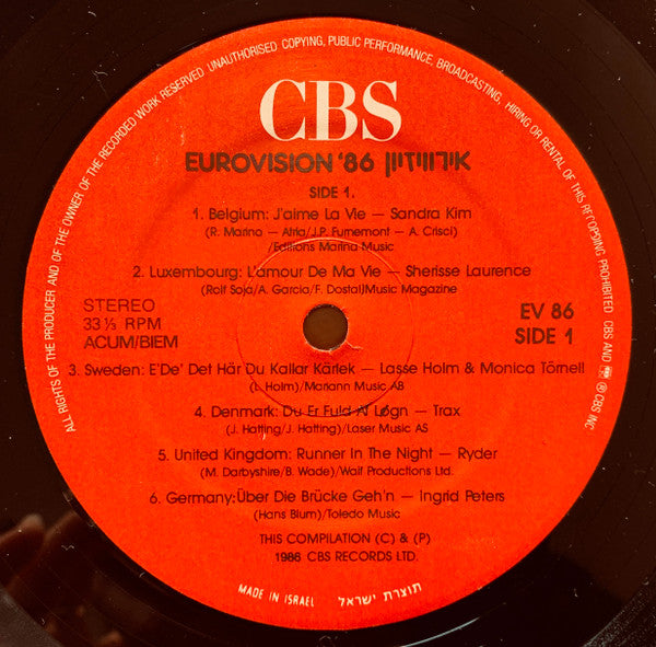 Various - Songs From Eurovision 86 (LP) - Discogs image 3