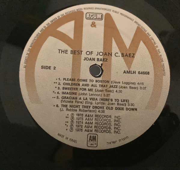 Joan Baez - The Best Of Joan C. Baez (LP) - Discogs image 4