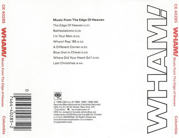 Wham! - Music From The Edge Of Heaven (CD) - Discogs image 3