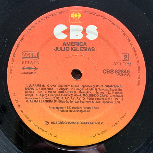 Julio Iglesias - America (LP) - Discogs image 5