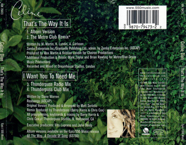 Céline Dion - That's The Way It Is / I Want You To Need Me (CD) - Discogs image 3