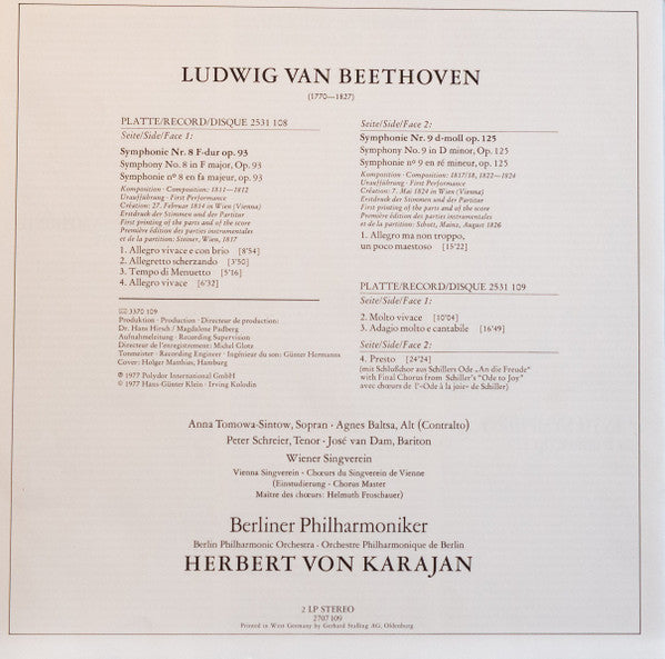 Ludwig van Beethoven - Herbert von Karajan, Anna Tomowa-Sintow, Agnes Baltsa, Peter Schreier, José van Dam, Wiener Singverein, Berliner Philharmoniker - Symphonie Nr. 9 - Symphonie Nr. 8 (2xLP) - Discogs image 4