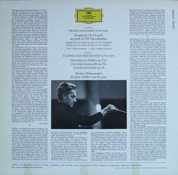 Franz Schubert / Ludwig van Beethoven : Berliner Philharmoniker · Herbert von Karajan - Symphonie Nr. 8 »Unvollendete« / Fidelio · Leonore III · Coriolan (Ouvertüren) (LP) - Discogs image 2