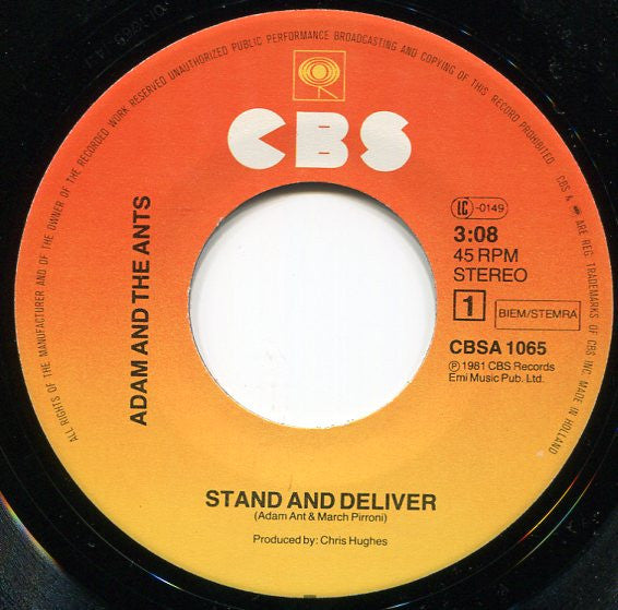 Adam And The Ants - Stand & Deliver! (7") - Discogs image 3