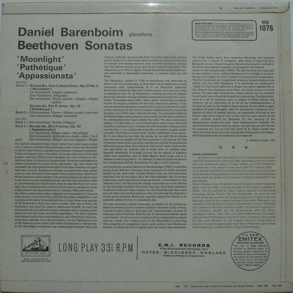 Daniel Barenboim - Beethoven Sonatas: Pathétique ・ Appassionata ・ Moonlight (LP) - Discogs image 2