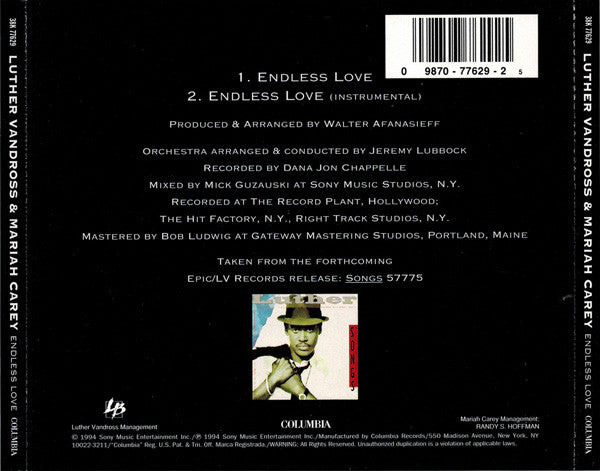 Luther Vandross & Mariah Carey - Endless Love (CD) - Discogs image 2