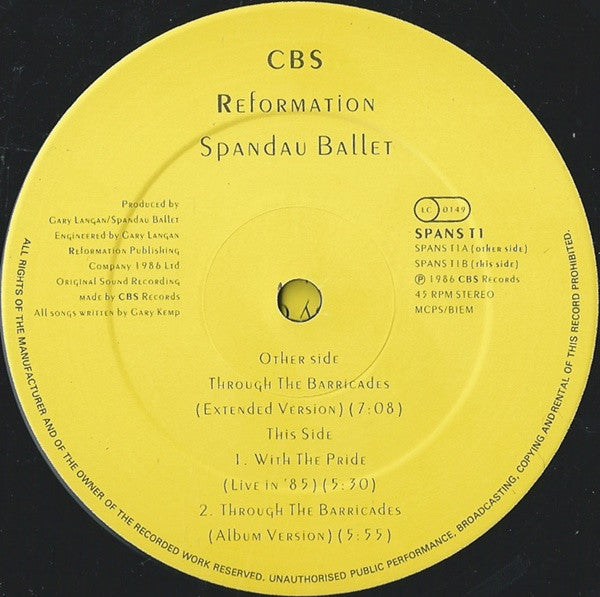 Spandau Ballet - Through The Barricades (Extended Version) (12") - Discogs image 4