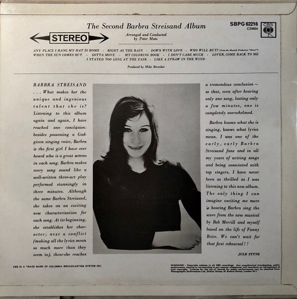Barbra Streisand - The Second Barbra Streisand Album (LP) - Discogs image 2