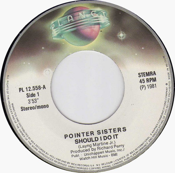 Pointer Sisters - Should I Do It (7") - Discogs image 3