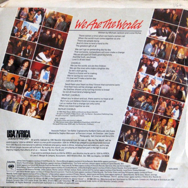 USA For Africa - We Are The World (7") - Discogs image 2
