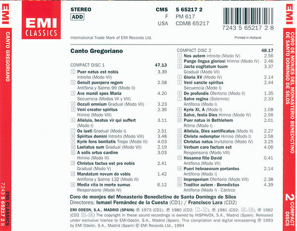 Coro De Monjes Del Monasterio De Santo Domingo De Silos - Canto Gregoriano (2xCD) - Discogs image 2