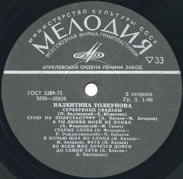 Валентина Толкунова - Валентина Толкунова (LP) - Discogs image 2