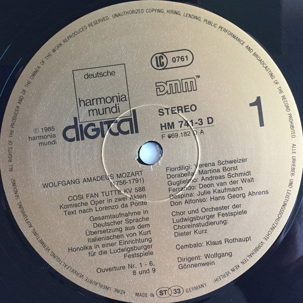 Wolfgang Amadeus Mozart, Verena Schweizer, Martina Borst, Andreas Schmidt (2), Deon van der Walt, Julie Kaufmann, Hans Georg Ahrens, Chor Der Ludwigsburger Festspiele Und Orchester Der Ludwigsburger Schlossfestspiele, Wolfgang Gönnenwein - Così Fan Tutte  - Discogs image 3