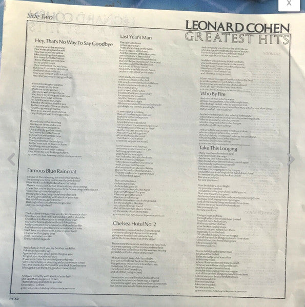 Leonard Cohen - Greatest Hits (LP) - Discogs image 3