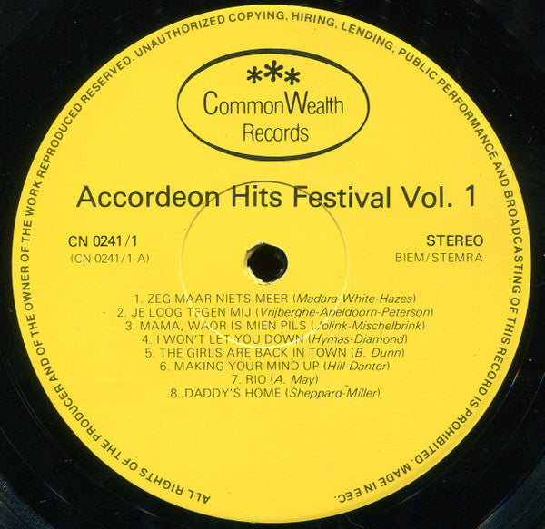 Unknown Artist - Accordeon Hits Festival deel I (LP) - Discogs image 3