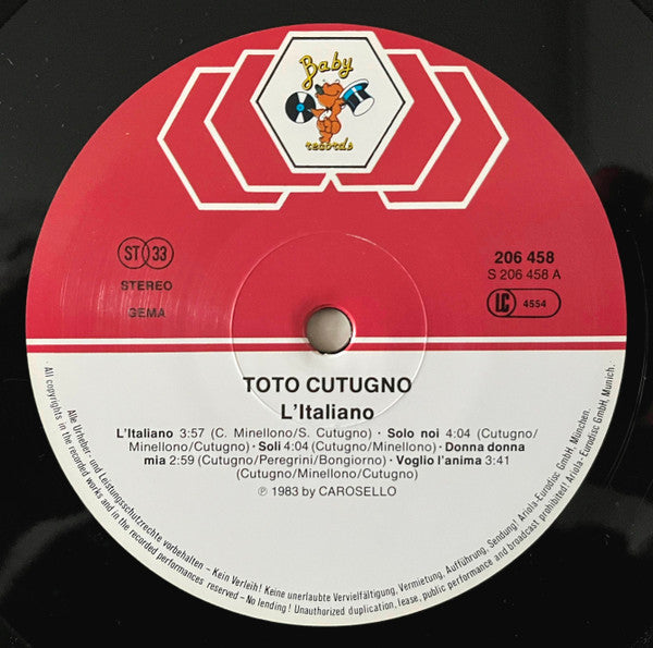 Toto Cutugno - L'Italiano (LP) - Discogs image 3