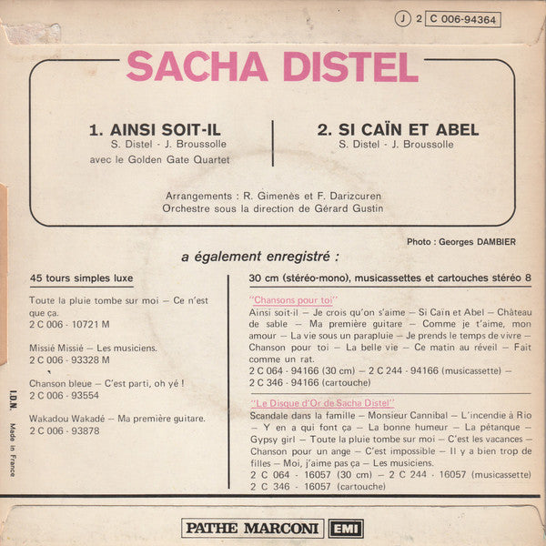 Sacha Distel - Ainsi Soit-il / Si Cain Et Abel (7") - Discogs image 2