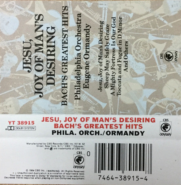 Philadelphia Orchestra, The, Eugene Ormandy - Jesus, Joy Of Man's Desiring, Bach's Greatest Hits (Cassette) - Discogs image 2