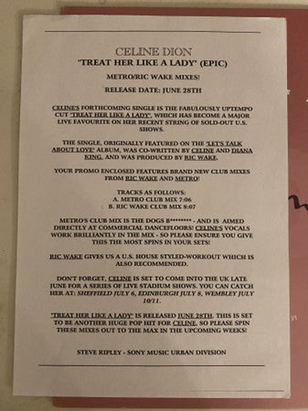 Céline Dion - Treat Her Like A Lady (12") - Discogs image 5