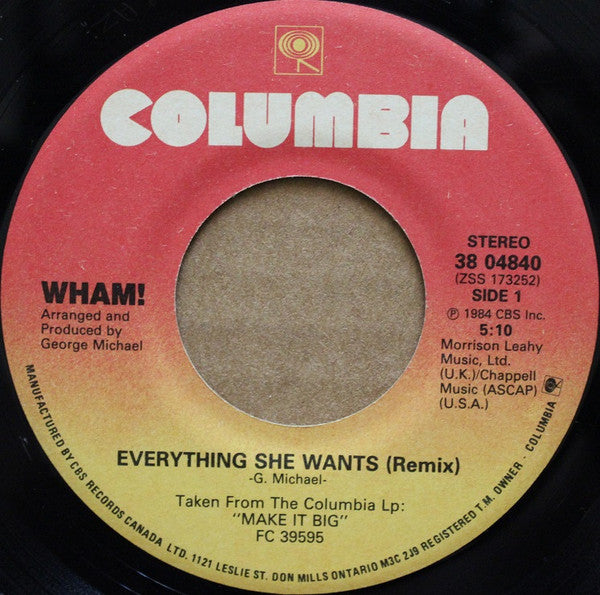 Wham! - Everything She Wants (Remix) (7") - Discogs image 3
