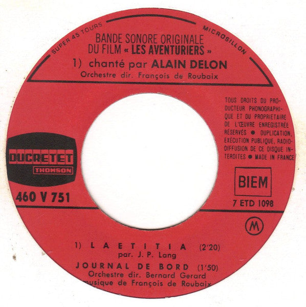 Alain Delon / François De Roubaix - Les Aventuriers (7") - Discogs image 3