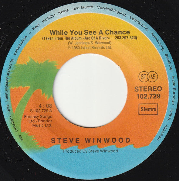 Steve Winwood - While You See A Chance (7") - Discogs image 3