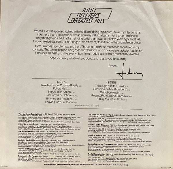 John Denver - John Denver's Greatest Hits (LP) - Discogs image 6