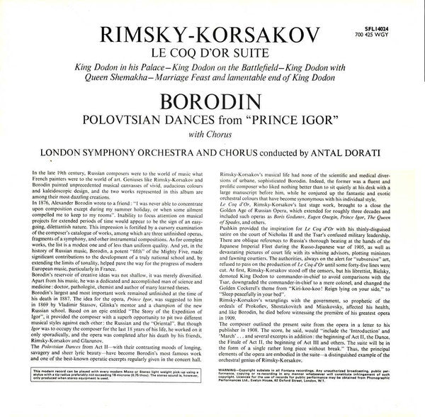 Alexander Borodin / Nikolai Rimsky-Korsakov, London Symphony Orchestra And London Symphony Chorus, Antal Dorati - Polovtsian Dances / Le Coq D'Or Suite (LP) - Discogs image 2