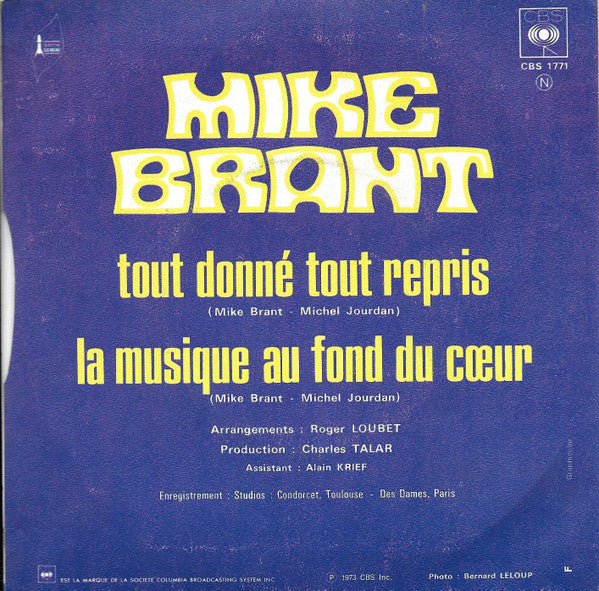 Mike Brant - Tout Donné Tout Repris (7") - Discogs image 2