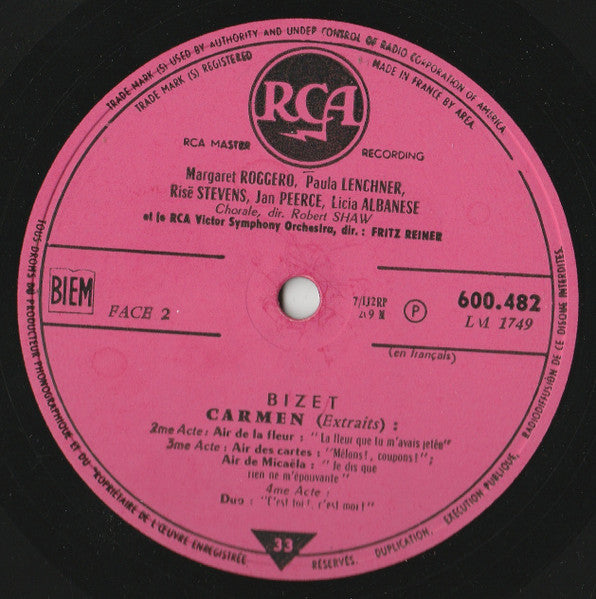 Georges Bizet, Risë Stevens, Jan Peerce, Licia Albanese, Robert Merrill, Fritz Reiner Conducting The RCA Victor Symphony Orchestra And Robert Shaw Chorale, The, Robert Shaw - Carmen Highlights (LP)