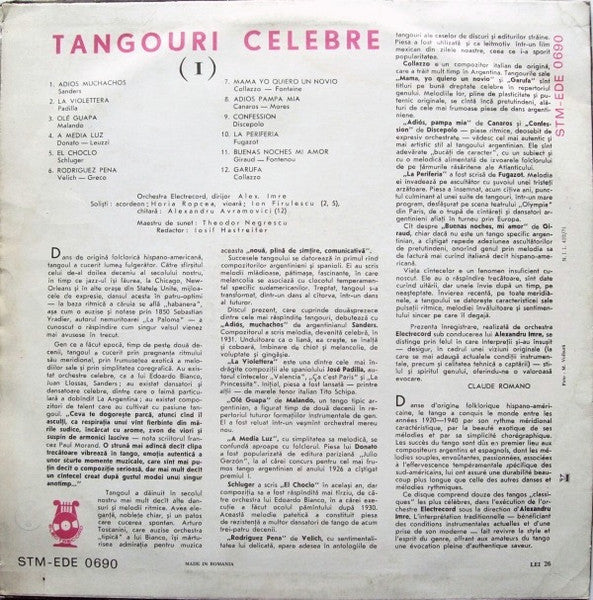 Orchestra Electrecord , Dirijor Alexandru Imre - Tangouri Celebre (I) (LP) - Discogs image 2