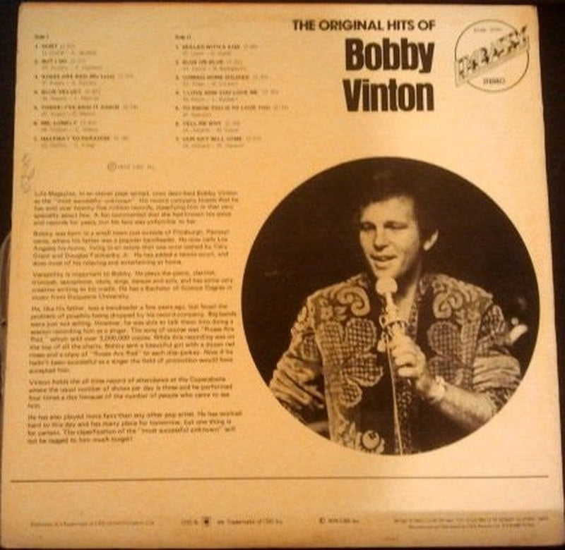 Bobby Vinton - The Original Hits Of Bobby Vinton (LP) - Discogs image 2