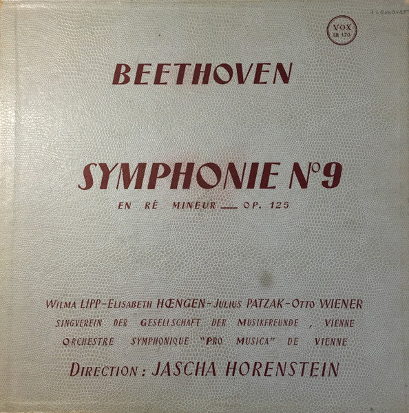 Ludwig van Beethoven, Wiener Singverein, Vienna Pro Musica Orchestra, Jascha Horenstein - Symphonie N°9 En Ré Mineur - Op. 125 (LP)