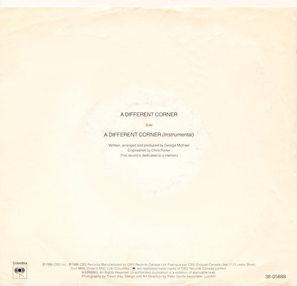 George Michael - A Different Corner (7") - Discogs image 2