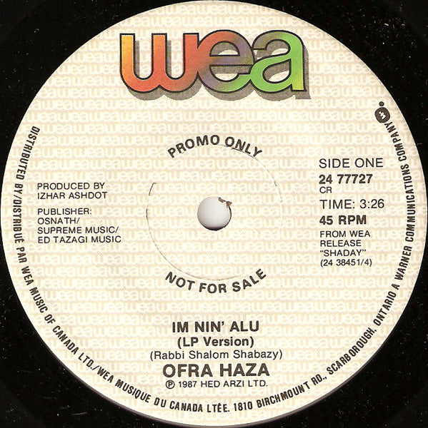 Ofra Haza - Im Nin' Alu (7")