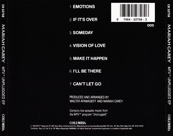 Mariah Carey - MTV Unplugged EP (CD) - Discogs image 2
