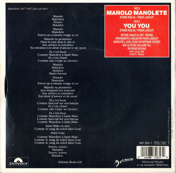 Vanessa Paradis - Manolo Manolete (7") - Discogs image 2