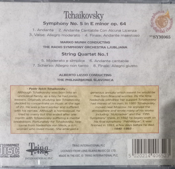 Pyotr Ilyich Tchaikovsky, Marko Munih Conducting Simfonični Orkester RTV Ljubljana / Alberto Lizzio Conducting Philharmonia Slavonica - Symphony N°. 5 In E Minor - String Quartet N°. 1 (CD) - Discogs image 4