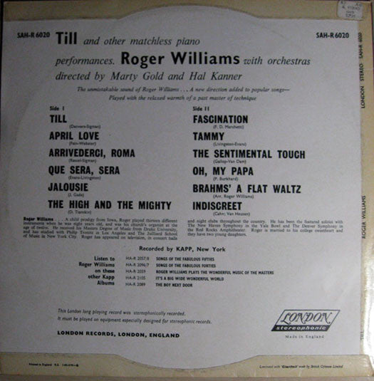 Roger Williams (2) - Till (LP) - Discogs image 2