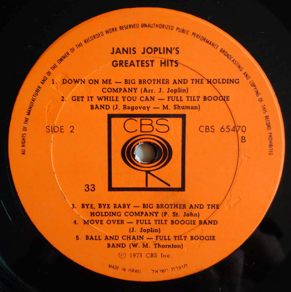 Janis Joplin - Janis Joplin's Greatest Hits (LP) - Discogs image 4