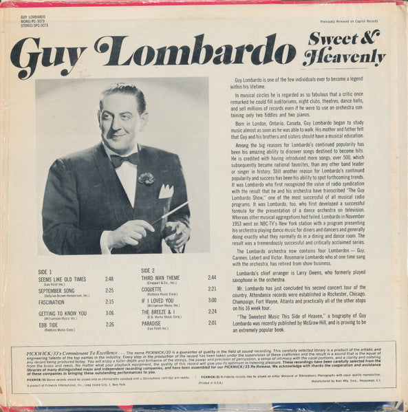 Guy Lombardo - Sweet & Heavenly (LP) - Discogs image 2