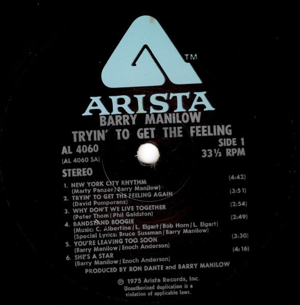 Barry Manilow - Tryin' To Get The Feeling (LP) - Discogs image 3