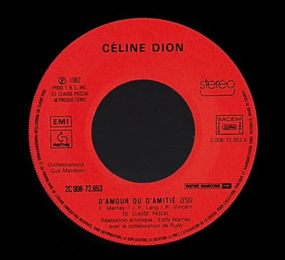 Céline Dion - D'amour Ou D'amitié (7") - Discogs image 3