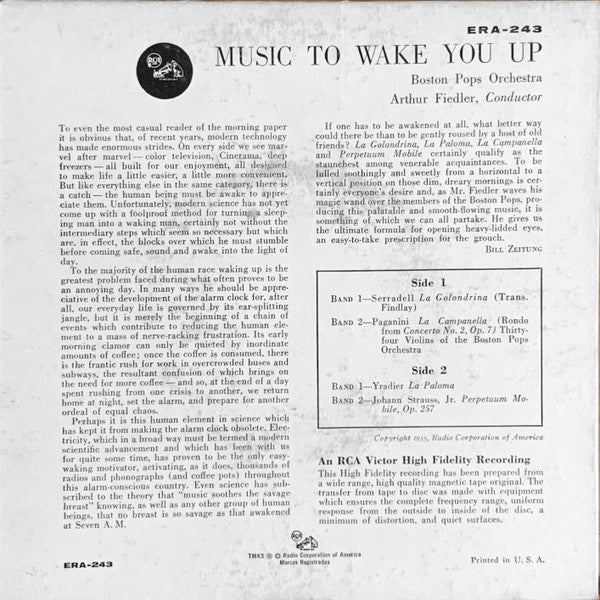 Boston Pops Orchestra, Arthur Fiedler - Music to Wake You Up (7") - Discogs image 2