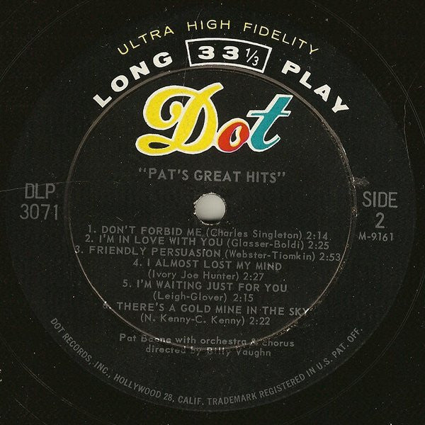 Pat Boone - Pat's Great Hits (LP) - Discogs image 4