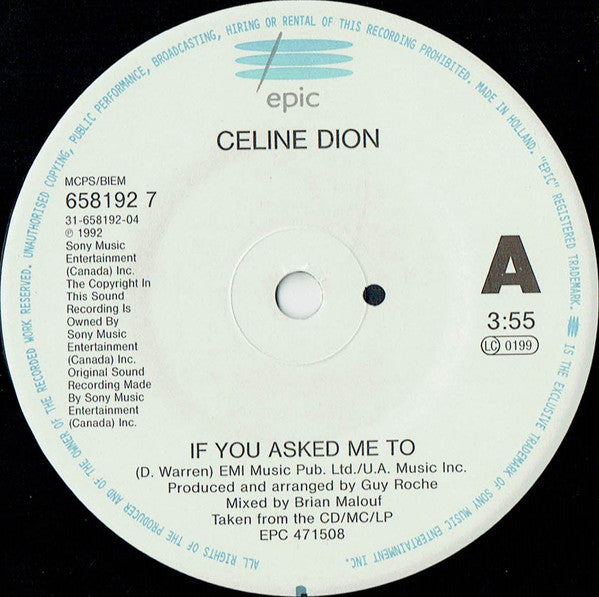 Céline Dion - If You Asked Me To (7") - Discogs image 3